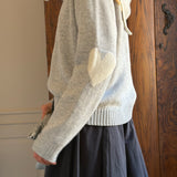 Sœur Heart Sweater in Light Grey and White