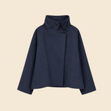 Liz Plaid Cuff Coat in Navy